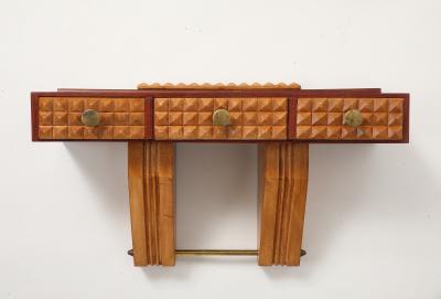 Osvaldo Borsani Carved Maple Mirror and Wall Mounted Rosewood Maple Console by Osvaldo Borsani