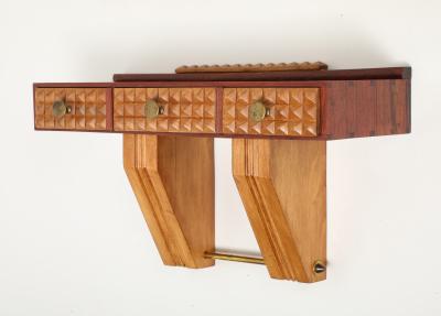 Osvaldo Borsani Carved Maple Mirror and Wall Mounted Rosewood Maple Console by Osvaldo Borsani