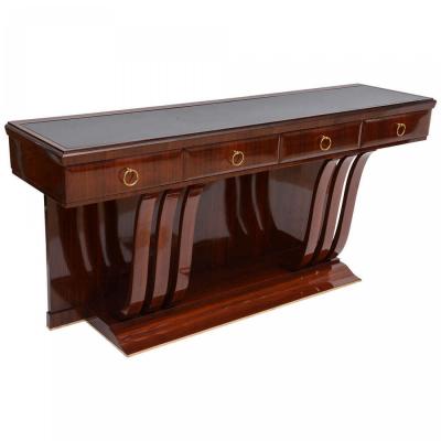 Osvaldo Borsani Fine Italian Modern Mahogany Brass and Glass Console by Osvaldo Borsani