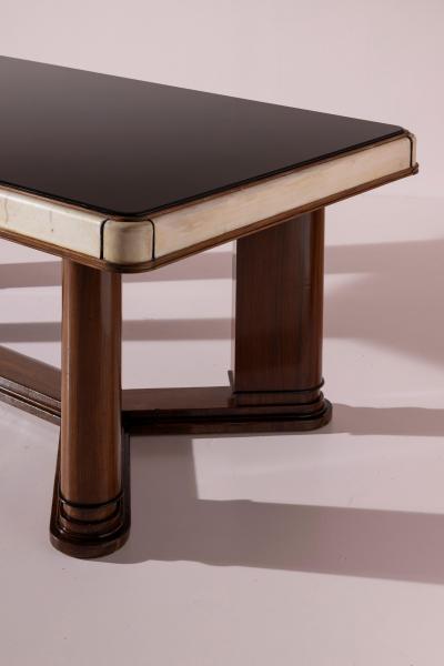 Osvaldo Borsani Italian Art D co Dining Table in Parchment Walnut and Black Glass