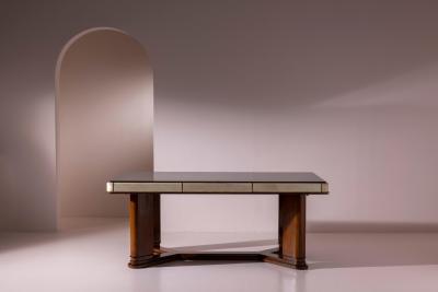 Osvaldo Borsani Italian Art D co Dining Table in Parchment Walnut and Black Glass