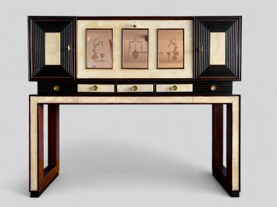 Osvaldo Borsani Italian Art Deco Parchment Cabinet Bar attributed to Osvaldo Borsani 1940s