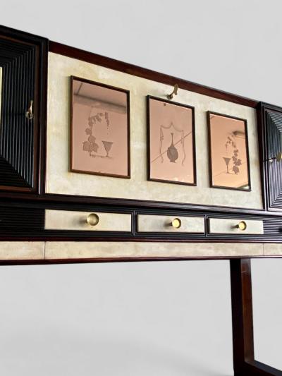 Osvaldo Borsani Italian Art Deco Parchment Cabinet Bar attributed to Osvaldo Borsani 1940s