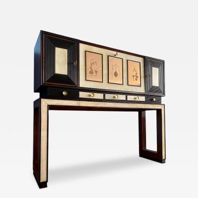 Osvaldo Borsani Italian Art Deco Parchment Cabinet Bar attributed to Osvaldo Borsani 1940s
