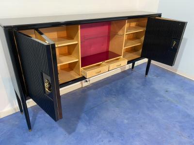 Osvaldo Borsani Italian Mid Century Black Lacquered Sideboard by Osvaldo Borsani 1950s