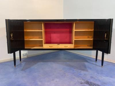 Osvaldo Borsani Italian Mid Century Black Lacquered Sideboard by Osvaldo Borsani 1950s