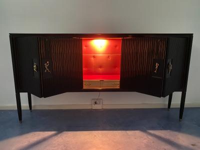 Osvaldo Borsani Italian Mid Century Black Lacquered Sideboard by Osvaldo Borsani 1950s