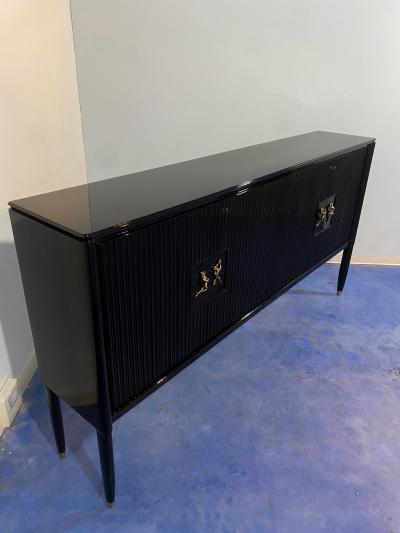Osvaldo Borsani Italian Mid Century Black Lacquered Sideboard by Osvaldo Borsani 1950s