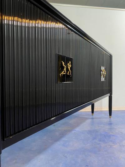 Osvaldo Borsani Italian Mid Century Black Lacquered Sideboard by Osvaldo Borsani 1950s