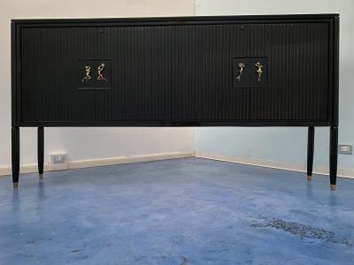 Osvaldo Borsani Italian Mid Century Black Lacquered Sideboard by Osvaldo Borsani 1950s