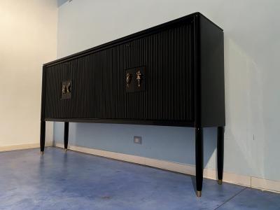 Osvaldo Borsani Italian Mid Century Black Lacquered Sideboard by Osvaldo Borsani 1950s