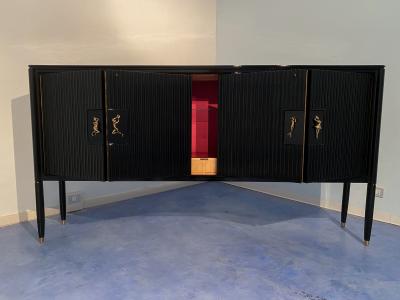 Osvaldo Borsani Italian Mid Century Black Lacquered Sideboard by Osvaldo Borsani 1950s
