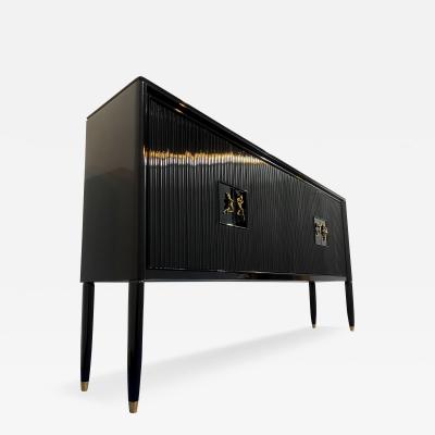 Osvaldo Borsani Italian Mid Century Black Lacquered Sideboard by Osvaldo Borsani 1950s