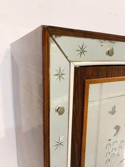 Osvaldo Borsani Italian Mid Century Mirrored Cocktail Cabinet in the Style of Borsani