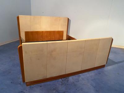 Osvaldo Borsani Italian Midcentury Cherry Parchment Bed by Osvaldo Borsani 1950s