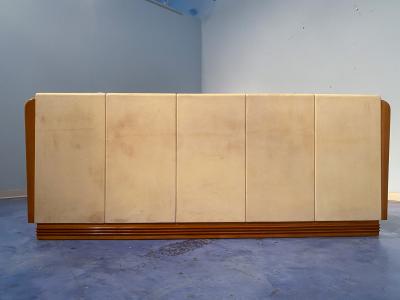 Osvaldo Borsani Italian Midcentury Cherry Parchment Bed by Osvaldo Borsani 1950s