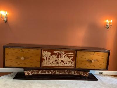 Osvaldo Borsani MAGNIFICIENT ITALIAN ART DECO DECORATED MAHOGANY SIDEBOARD