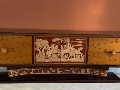 Osvaldo Borsani MAGNIFICIENT ITALIAN ART DECO DECORATED MAHOGANY SIDEBOARD