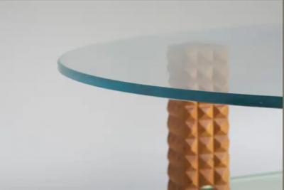 Osvaldo Borsani Midcentury Italian Glass Coffee Table with Diamond Shaped Wooden Legs 1960s