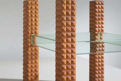 Osvaldo Borsani Midcentury Italian Glass Coffee Table with Diamond Shaped Wooden Legs 1960s