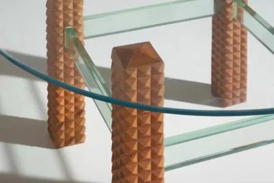 Osvaldo Borsani Midcentury Italian Glass Coffee Table with Diamond Shaped Wooden Legs 1960s