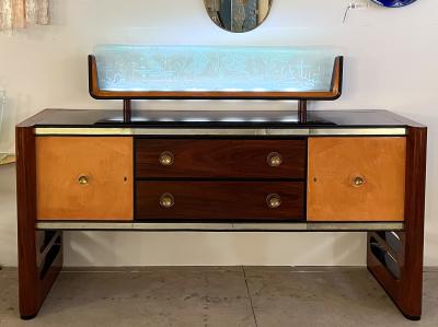 Osvaldo Borsani Osvaldo Borsani Credenza with Luigi Brusotti Glass Luminar Panel 1940s Italy