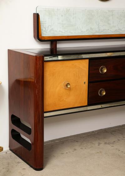 Osvaldo Borsani Osvaldo Borsani Credenza with Luigi Brusotti Glass Luminar Panel 1940s Italy