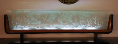 Osvaldo Borsani Osvaldo Borsani Credenza with Luigi Brusotti Glass Luminar Panel 1940s Italy