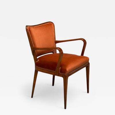 Osvaldo Borsani Osvaldo Borsani Italian Modern Cherrywood Velvet Armchair Italy 1950s