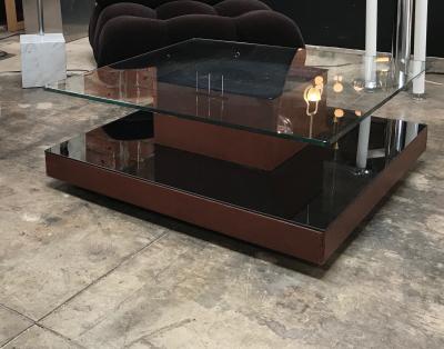 Osvaldo Borsani Osvaldo Borsani Square Coffee Table in Leather and Mirror Italy 1970s