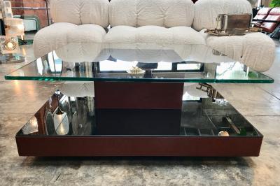 Osvaldo Borsani Osvaldo Borsani Square Coffee Table in Leather and Mirror Italy 1970s