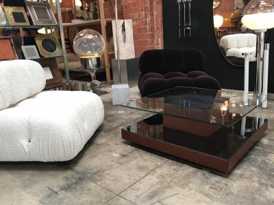 Osvaldo Borsani Osvaldo Borsani Square Coffee Table in Leather and Mirror Italy 1970s