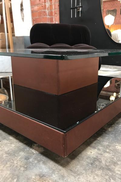 Osvaldo Borsani Osvaldo Borsani Square Coffee Table in Leather and Mirror Italy 1970s