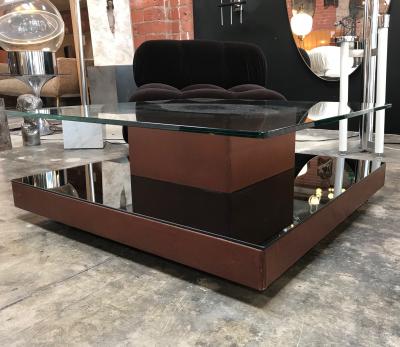 Osvaldo Borsani Osvaldo Borsani Square Coffee Table in Leather and Mirror Italy 1970s
