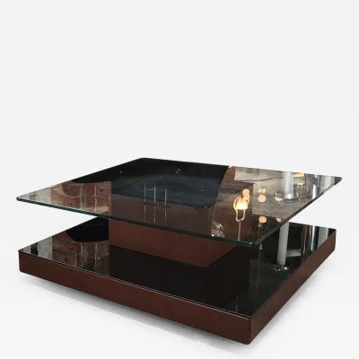 Osvaldo Borsani Osvaldo Borsani Square Coffee Table in Leather and Mirror Italy 1970s