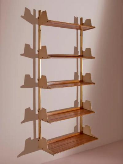 Osvaldo Borsani Osvaldo Borsani anodized aluminum wood and Resinflex E60 bookshelf Italy 1950s