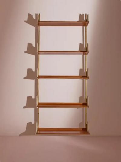 Osvaldo Borsani Osvaldo Borsani anodized aluminum wood and Resinflex E60 bookshelf Italy 1950s