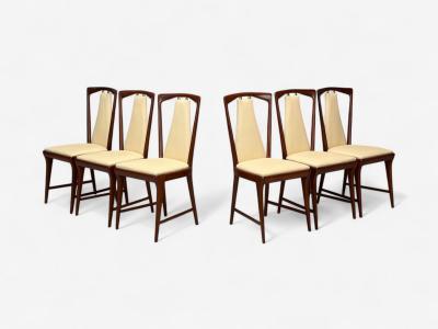 Osvaldo Borsani Osvaldo Borsani attr Mahogany Brass Leather Dining Chairs Italy 1950s
