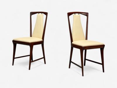 Osvaldo Borsani Osvaldo Borsani attr Mahogany Brass Leather Dining Chairs Italy 1950s