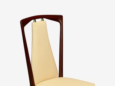 Osvaldo Borsani Osvaldo Borsani attr Mahogany Brass Leather Dining Chairs Italy 1950s