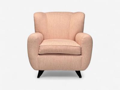 Osvaldo Borsani Osvaldo Borsani attr Pink Linen Wood Large Lounge Chairs Italy 1950s