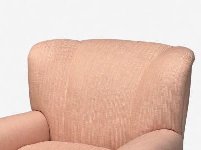Osvaldo Borsani Osvaldo Borsani attr Pink Linen Wood Large Lounge Chairs Italy 1950s