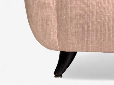Osvaldo Borsani Osvaldo Borsani attr Pink Linen Wood Large Lounge Chairs Italy 1950s