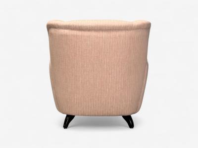 Osvaldo Borsani Osvaldo Borsani attr Pink Linen Wood Large Lounge Chairs Italy 1950s