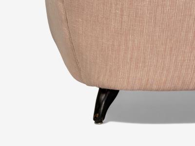 Osvaldo Borsani Osvaldo Borsani attr Pink Linen Wood Large Lounge Chairs Italy 1950s