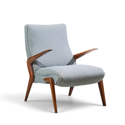Osvaldo Borsani Osvaldo Borsani for Tecno PK71 Mid Century Italian Walnut Lounge Chairs Pair