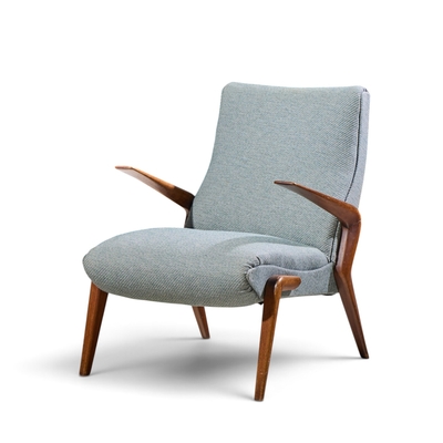 Osvaldo Borsani Osvaldo Borsani for Tecno PK71 Mid Century Italian Walnut Lounge Chairs Pair