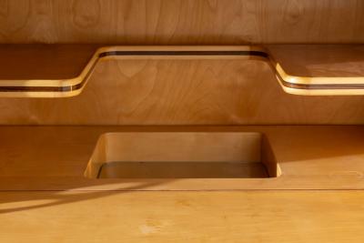 Osvaldo Borsani Osvaldo Borsani oak cabinet with doors drawers drop front panel Italy 1945