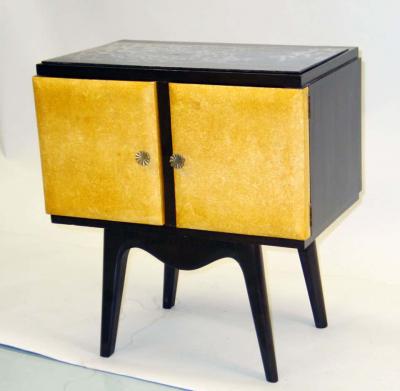 Osvaldo Borsani Pair Italian Mid Century Parchment Nightstands Side Tables by Osvaldo Borsani