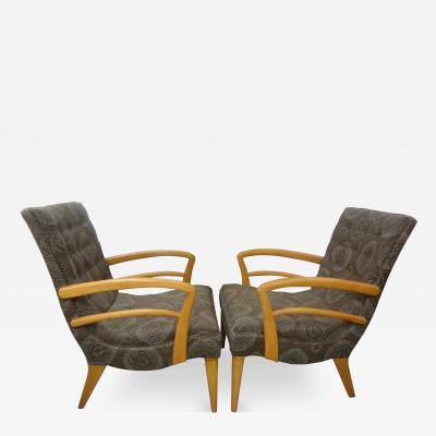 Osvaldo Borsani Pair of Italian Modern Fruitwood Lounge Chairs